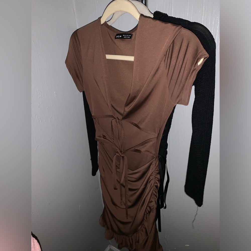 SHEIN Elegant Brown Midi Dress